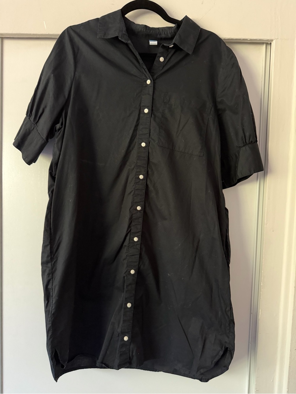 Old Navy Black Short-Sleeve Button-Down Shirt Dress